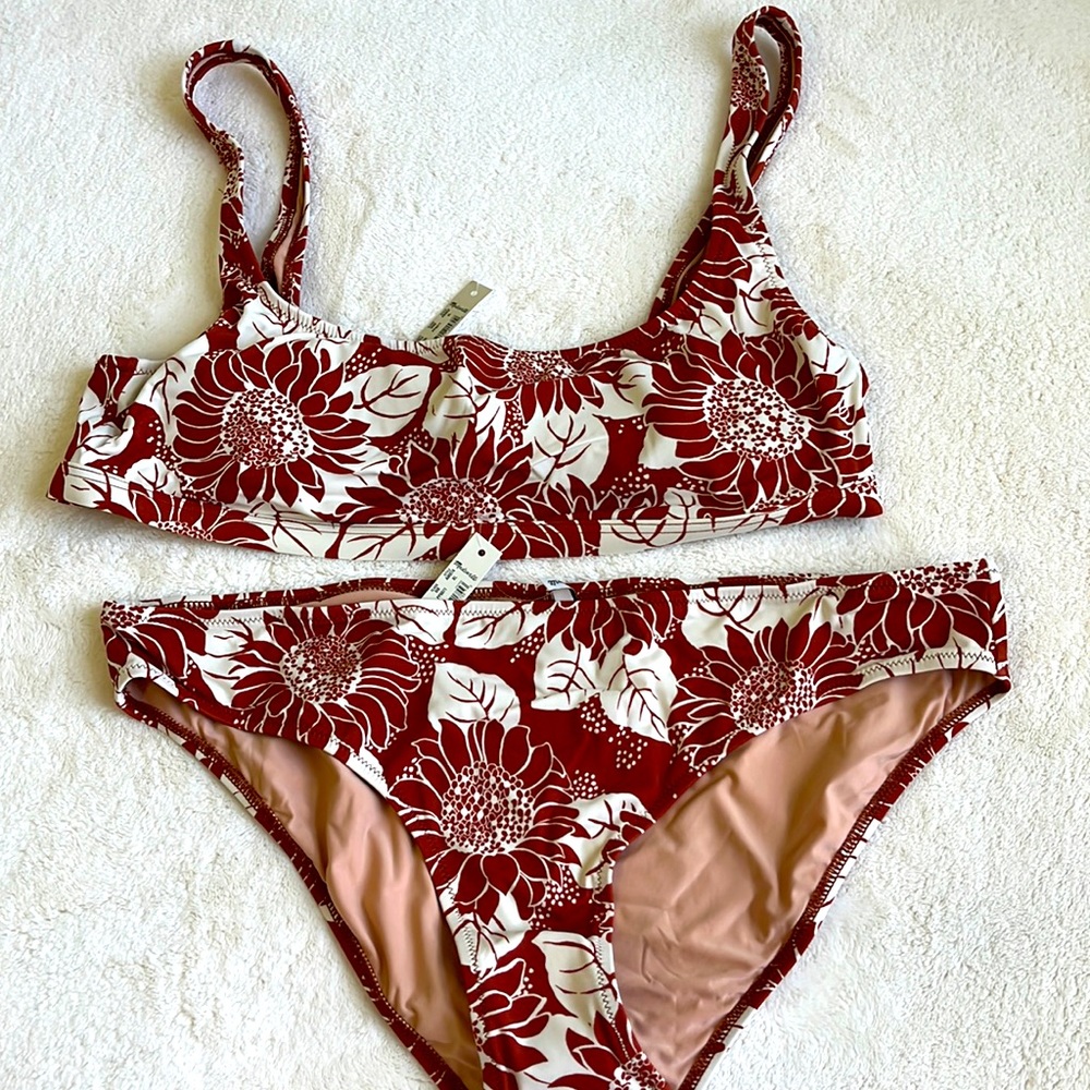 Madewell XL rust and cream, flower and leaf pattern two piece bikini